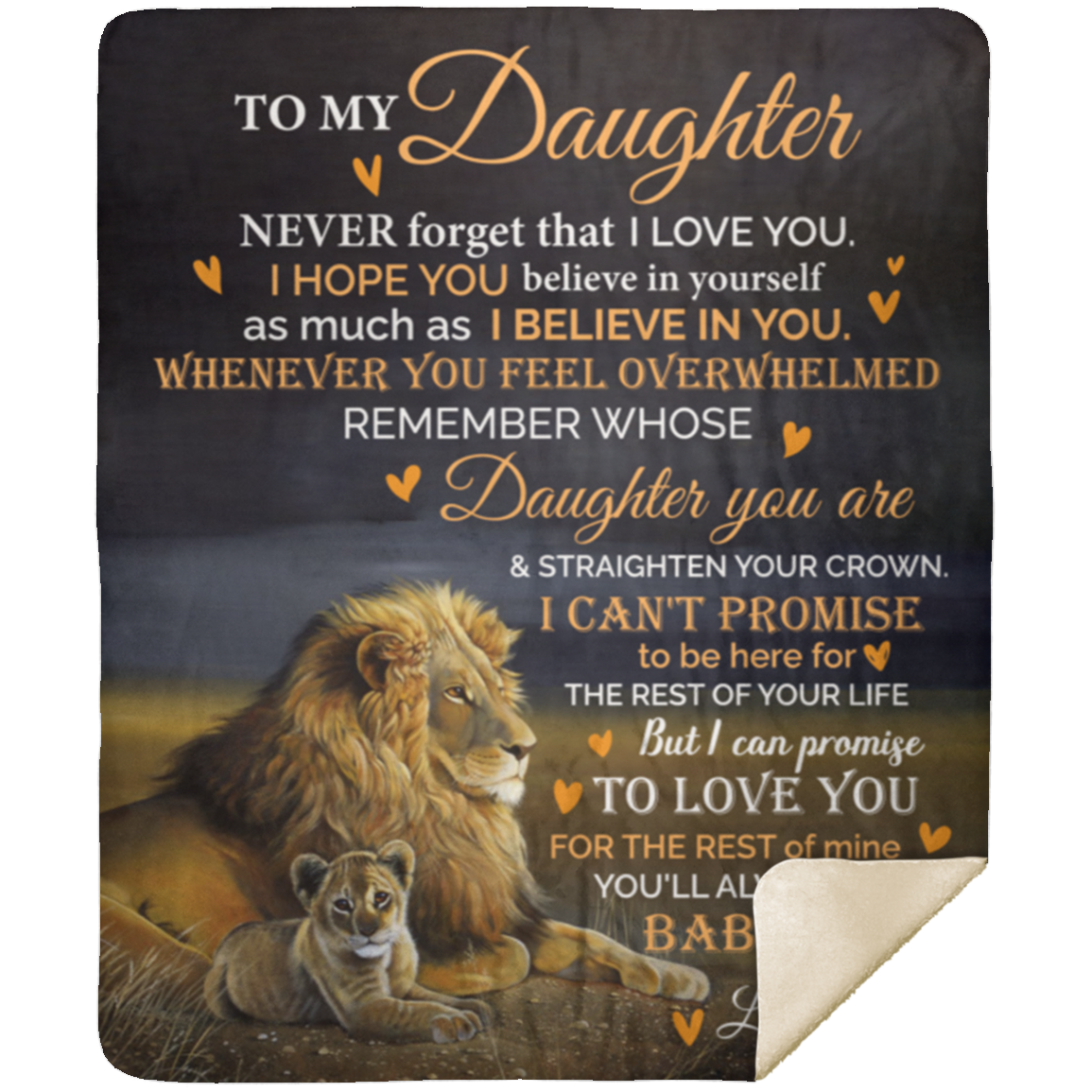 “To My Daughter” Lion & Cub Fleece Blanket from Dad | Inspirational Father-to-Daughter Gift | 50x60 Ultra-Soft Throw