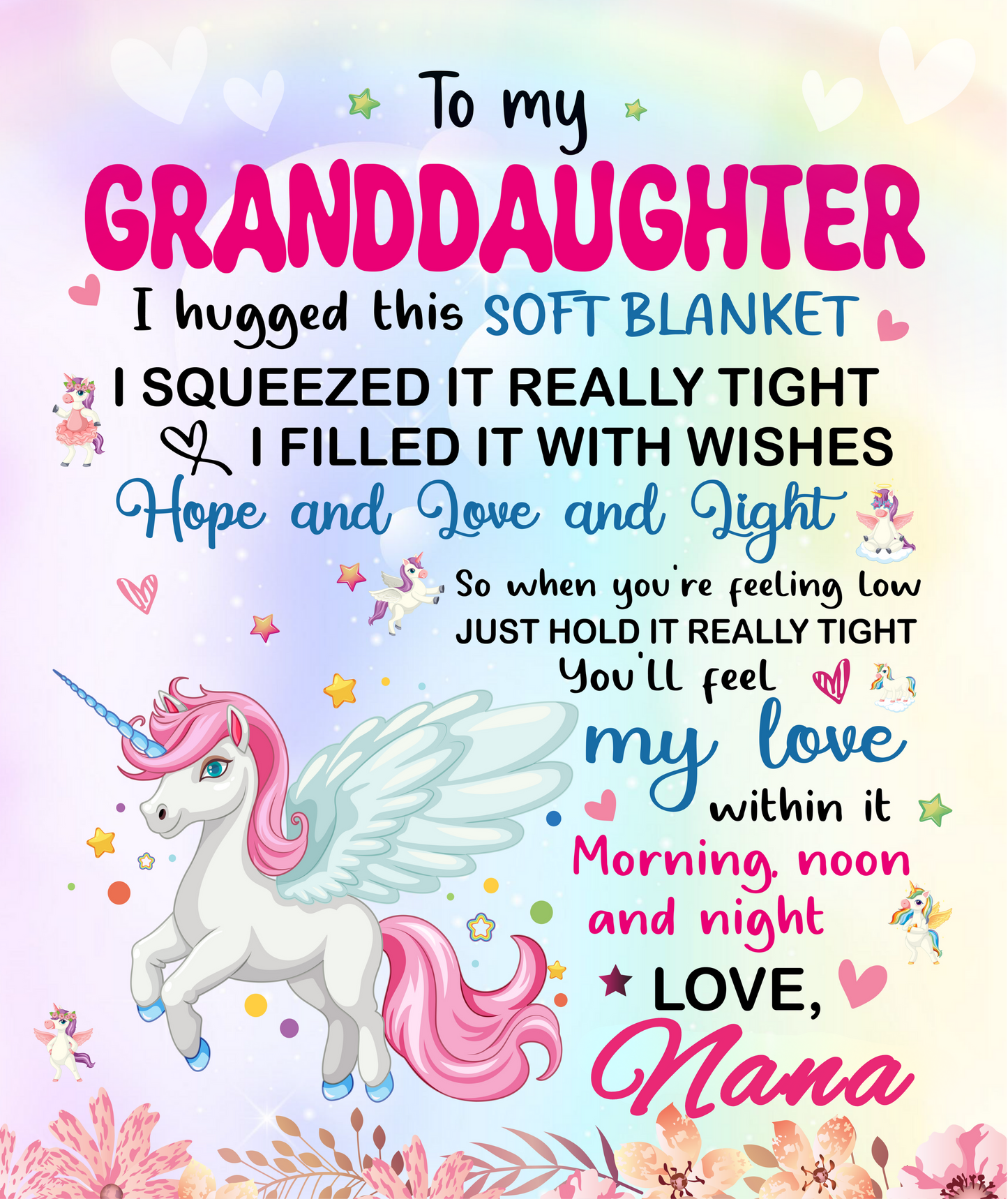 To My Granddaughter | Unicorn | From Grandma or Nana | Premium Sherpa Blanket | 50x60