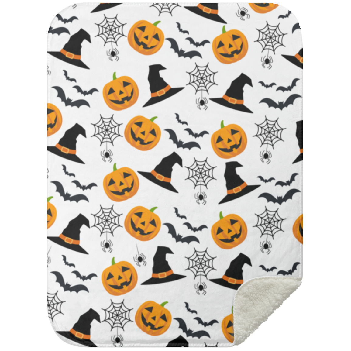 Halloween | Witches Hat Pumpkins Bats | Plush Blanket | Fleece Sherpa
