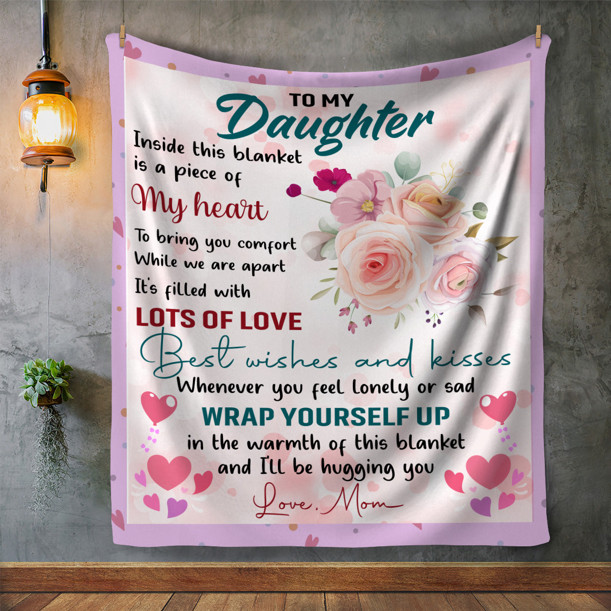To My Daughter Blanket from Mom | Floral Heartfelt Message | Sherpa Fleece Throw
