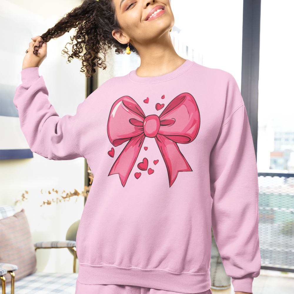 Valentine Coquette Bow Crewneck Pullover Sweatshirt
