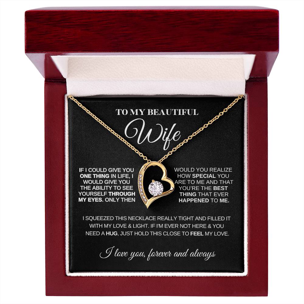 To My Beautiful Wife Necklace | Heart-Shaped Pendant | Sparkling Crystal | Romantic Message Card