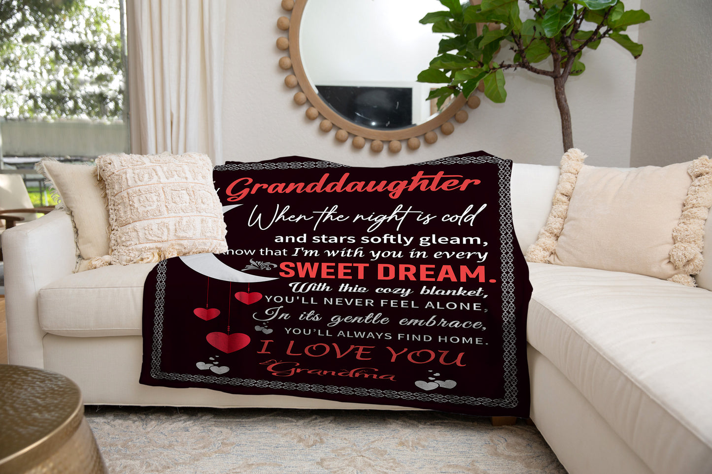 To My Granddaughter | Moon and Hearts | Premium Sherpa Blanket 50x60