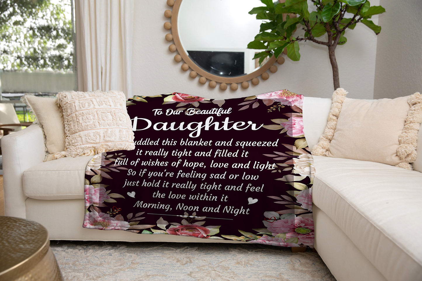To Our Beautiful Daughter | Pink Floral | Premium Sherpa Cozy Blanket | 50x60