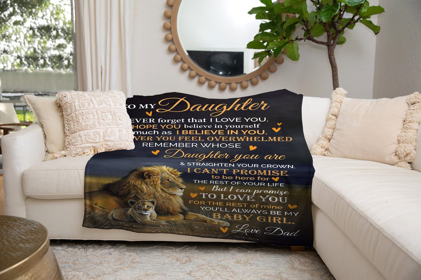 To My Daughter | Lion and Cub | Premium Sherpa Blanket | Love Dad | 50x60