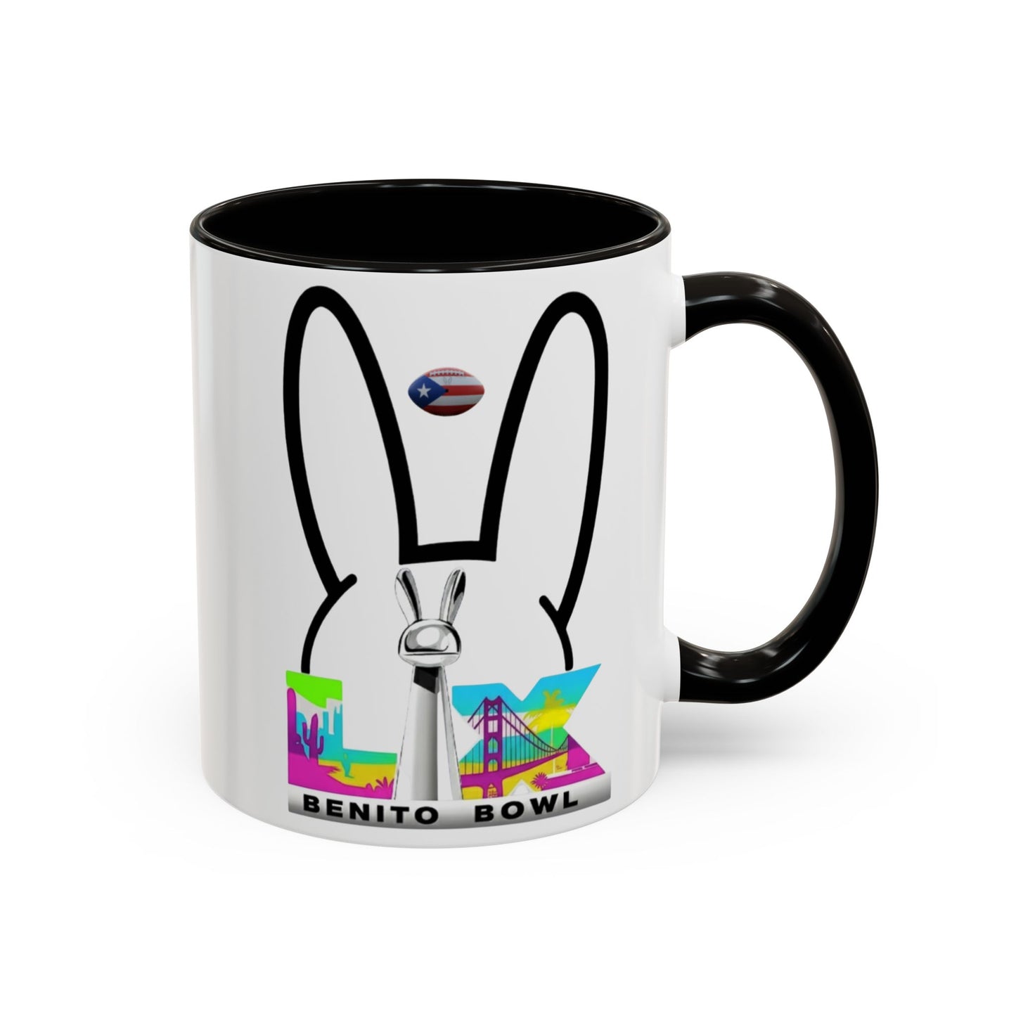 Bunny Ears Color-Accent Coffee Mug | 11oz & 15oz Ceramic Cup | Vibrant Skyline Art