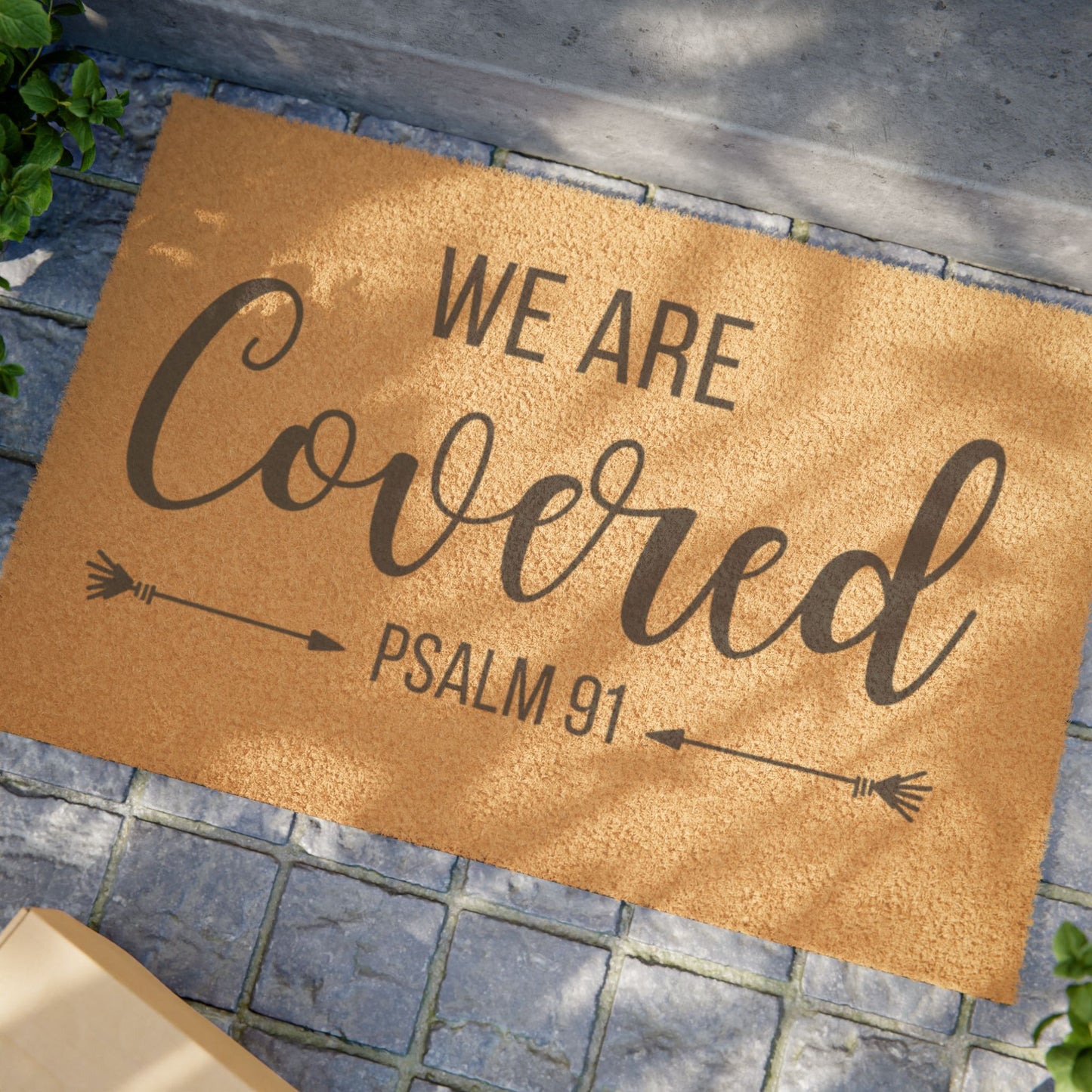 We Are Covered” Psalm 91 Welcome Doormat | Rustic Coir Entrance Mat | Faith-Inspired Home Décor
