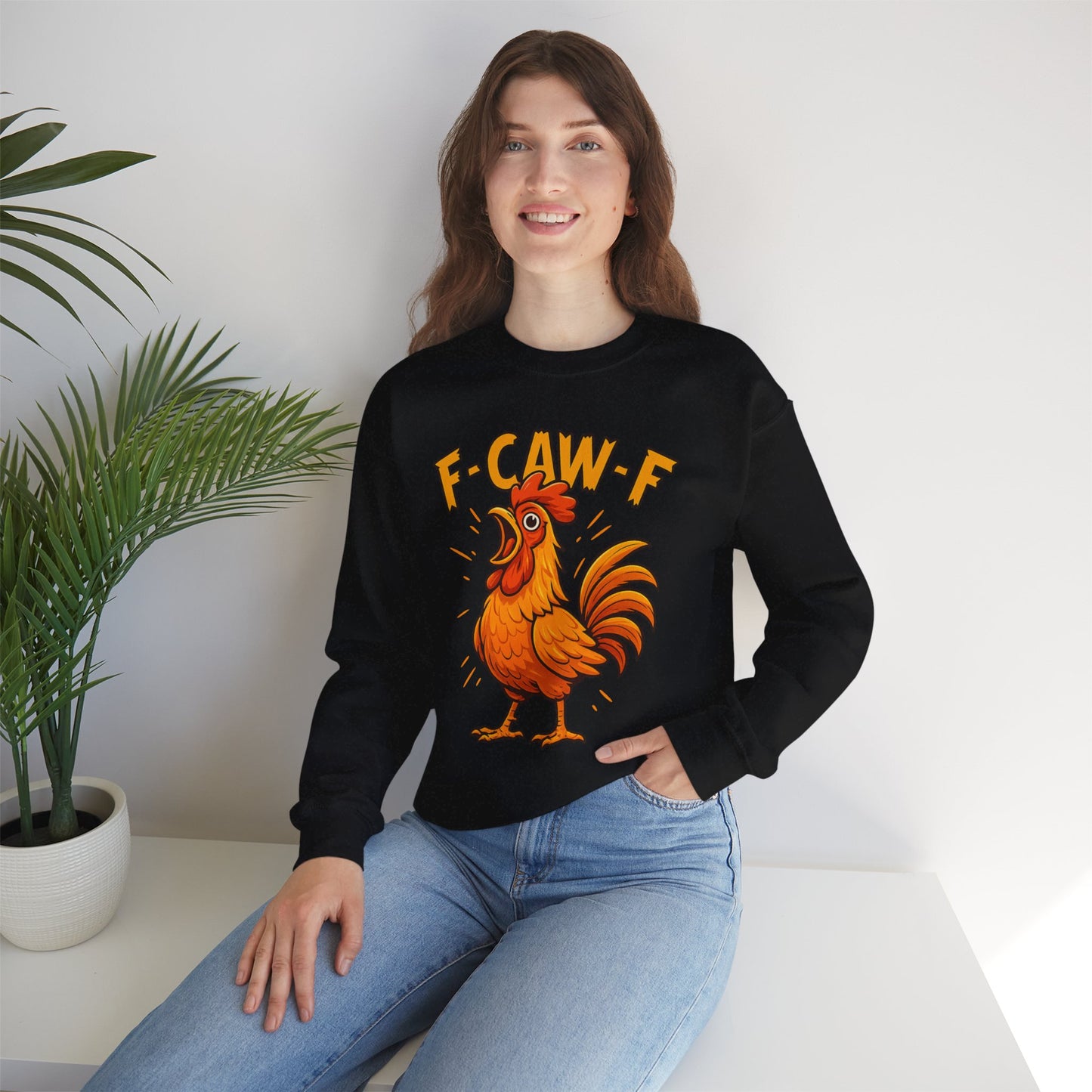 "F-CAW-F" Funny Chicken Sweatshirt | Funky Rooster Crewneck for Animal Lovers | Cozy Unisex Humor Gift