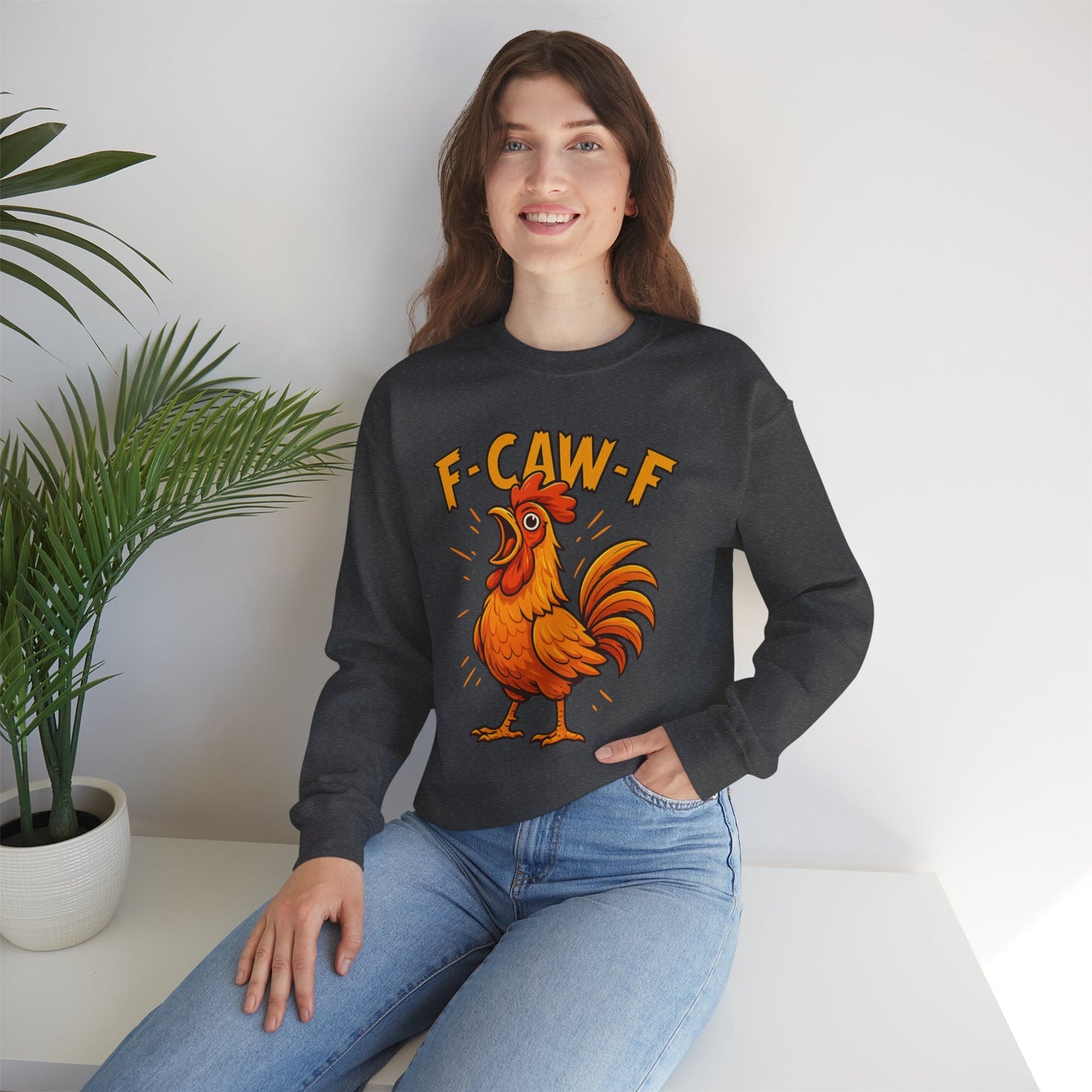 "F-CAW-F" Funny Chicken Sweatshirt | Funky Rooster Crewneck for Animal Lovers | Cozy Unisex Humor Gift