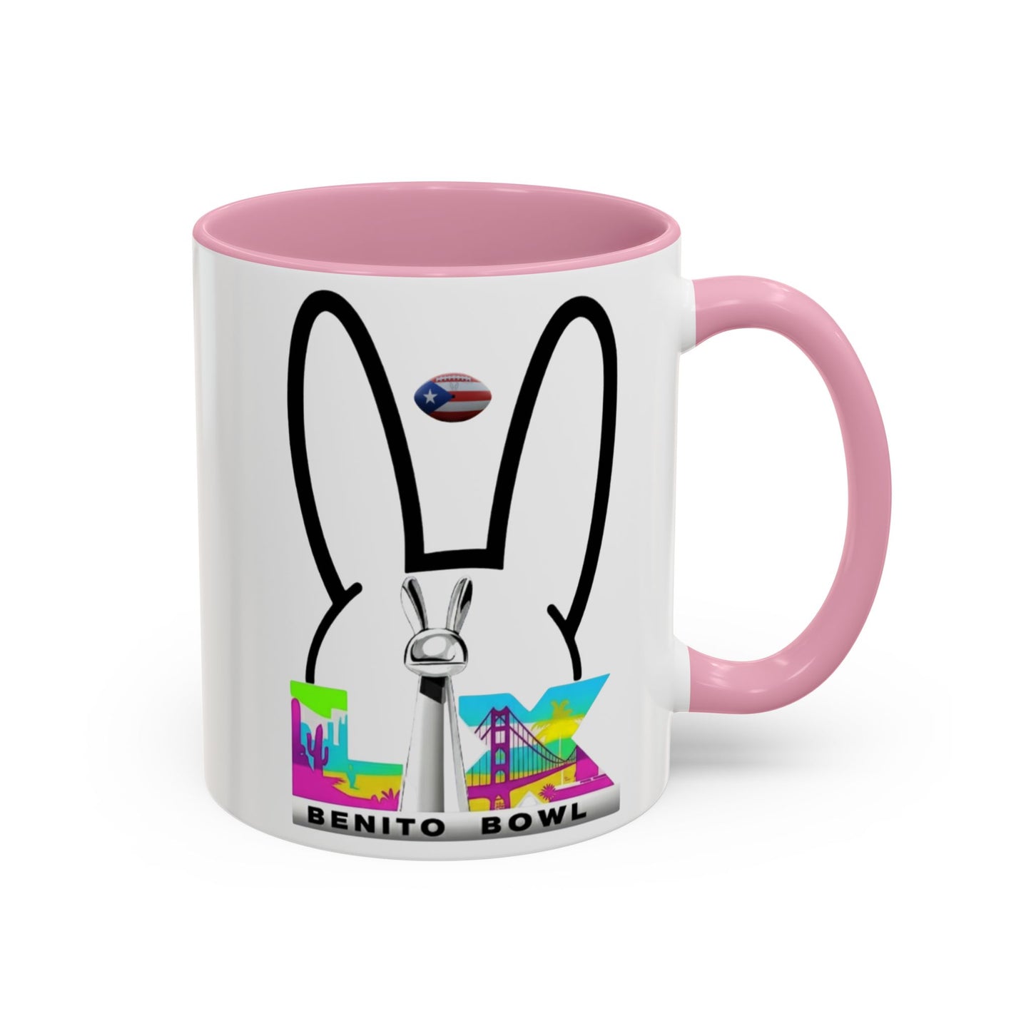 Bunny Ears Color-Accent Coffee Mug | 11oz & 15oz Ceramic Cup | Vibrant Skyline Art
