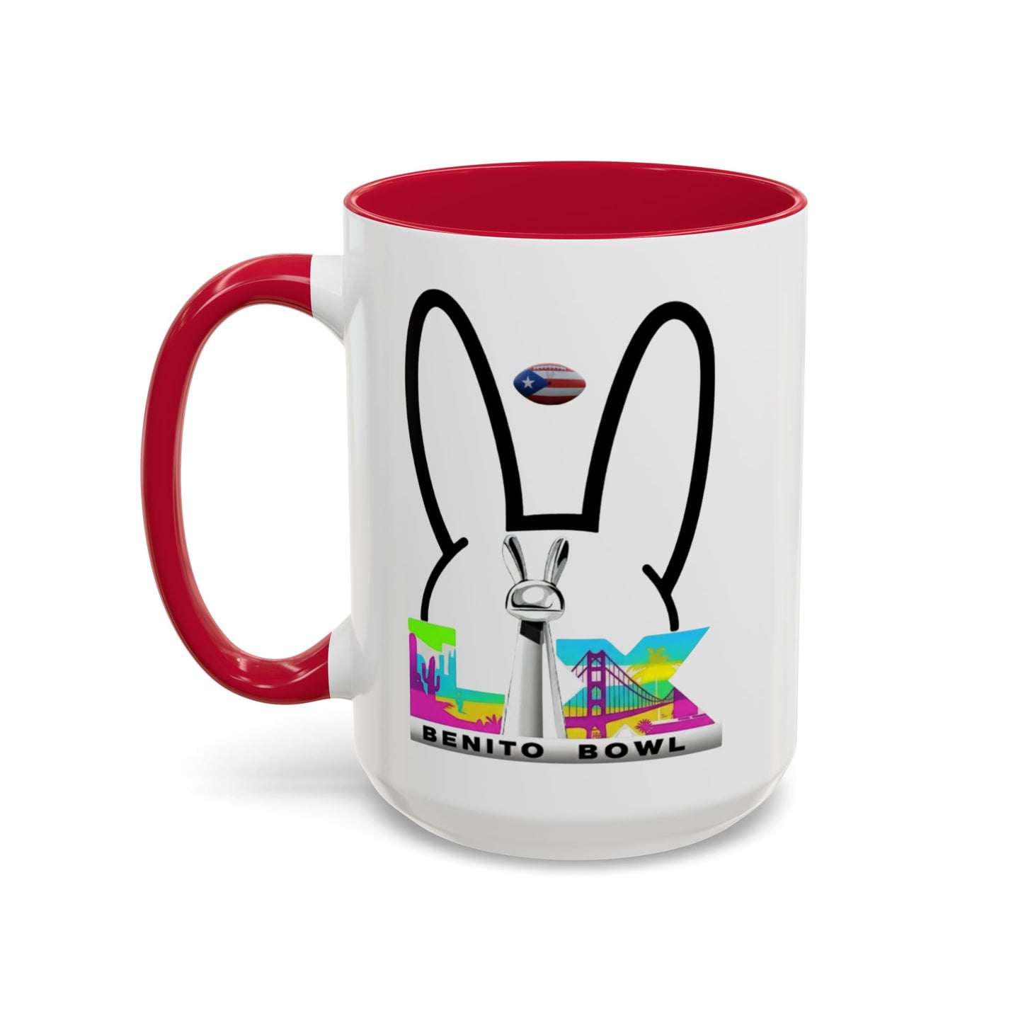 Bunny Ears Color-Accent Coffee Mug | 11oz & 15oz Ceramic Cup | Vibrant Skyline Art
