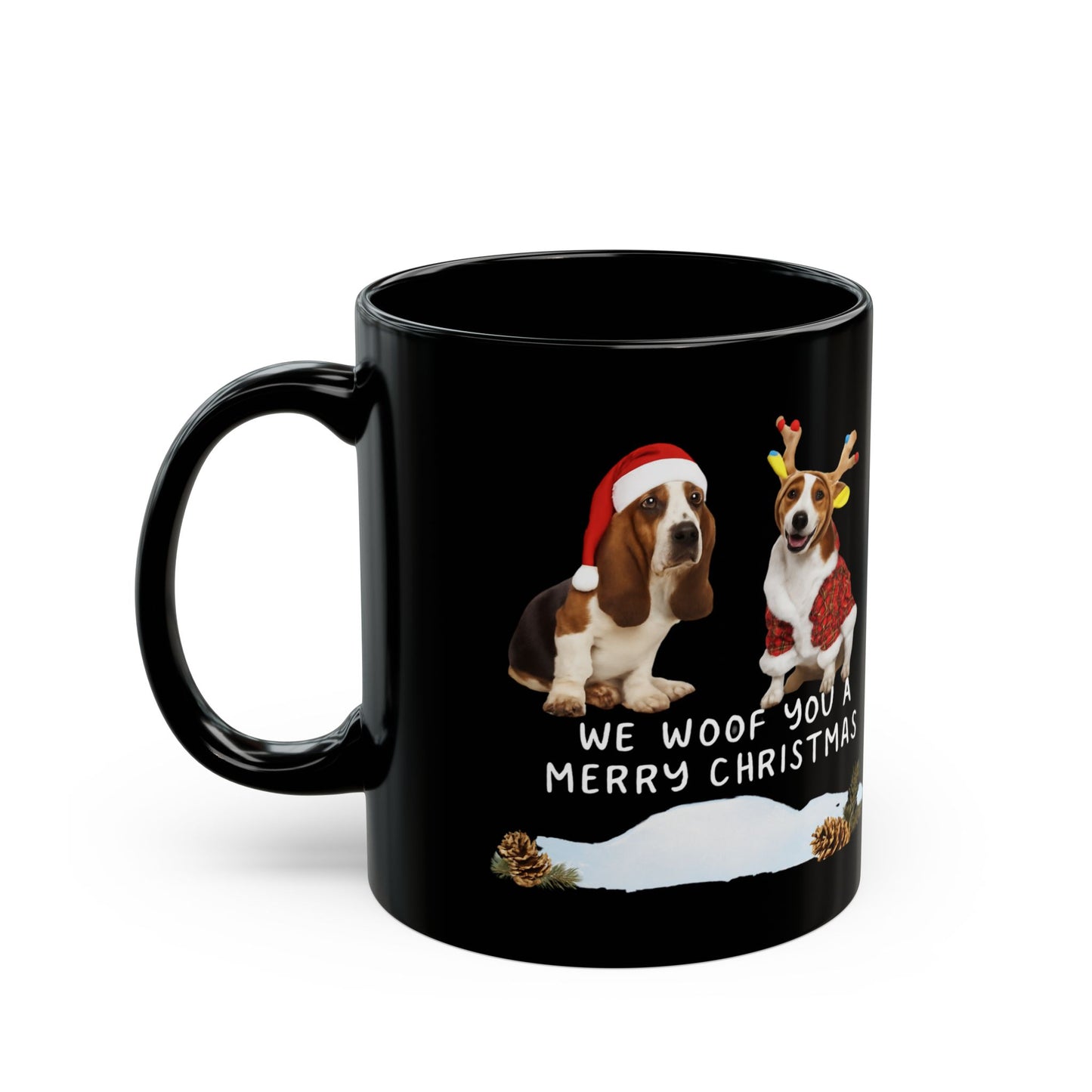 “We Woof You a Merry Christmas” Dog Lover Mug | Black Ceramic Holiday Coffee Cup (11oz) | Funny Pet Parent Gift