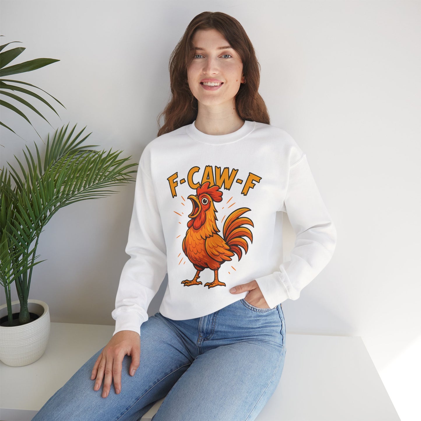 "F-CAW-F" Funny Chicken Sweatshirt | Funky Rooster Crewneck for Animal Lovers | Cozy Unisex Humor Gift