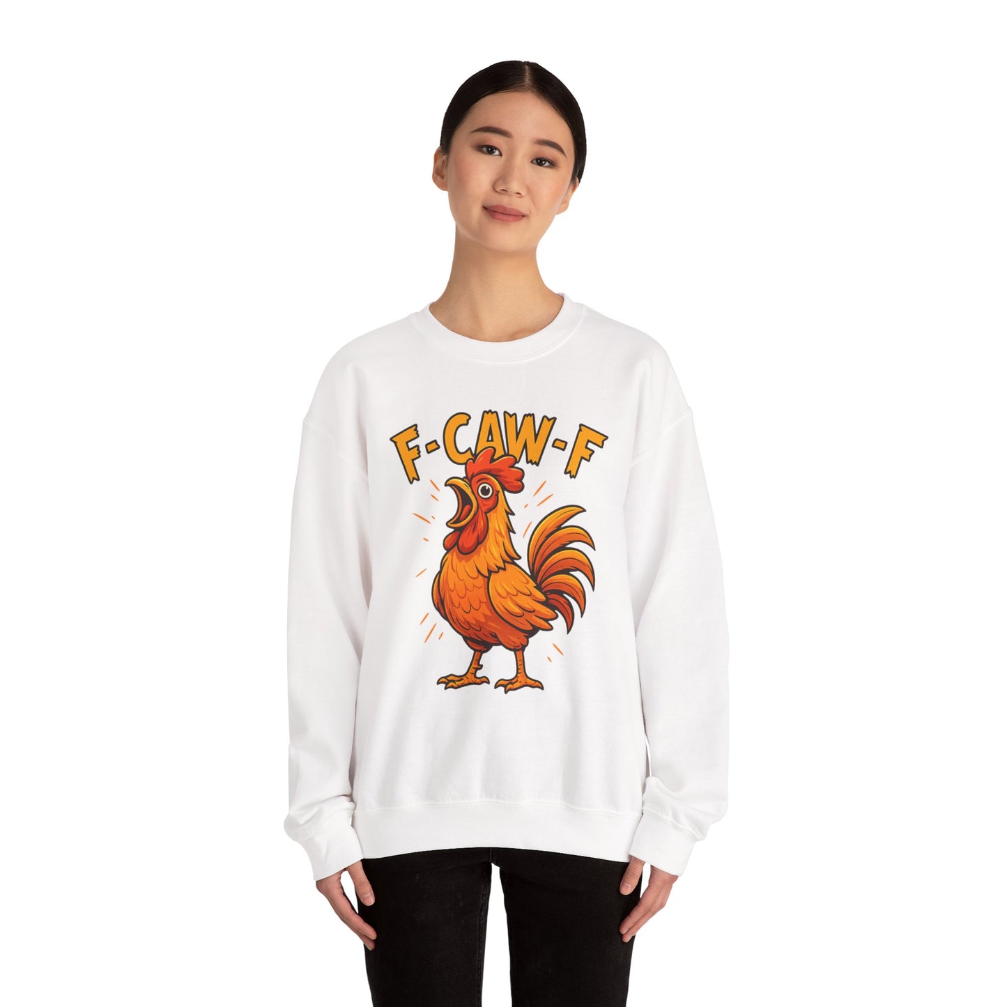 "F-CAW-F" Funny Chicken Sweatshirt | Funky Rooster Crewneck for Animal Lovers | Cozy Unisex Humor Gift