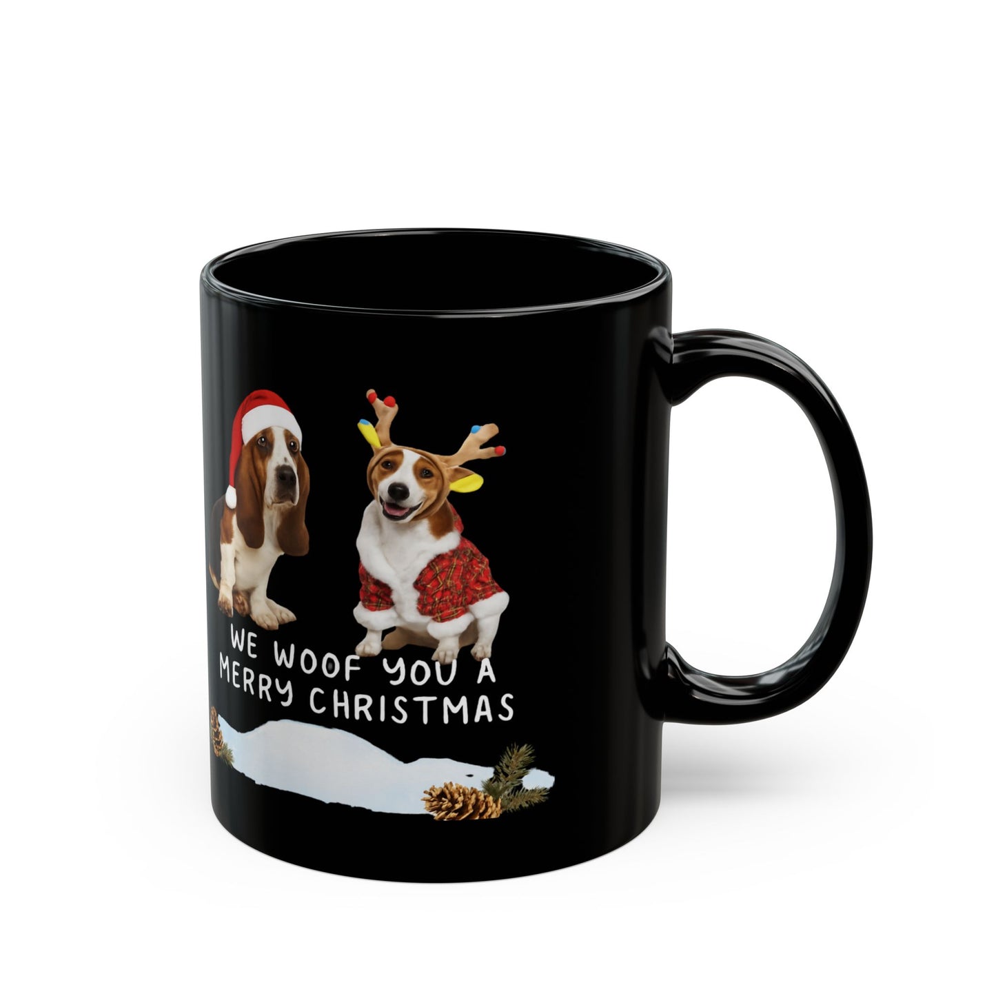 “We Woof You a Merry Christmas” Dog Lover Mug | Black Ceramic Holiday Coffee Cup (11oz) | Funny Pet Parent Gift