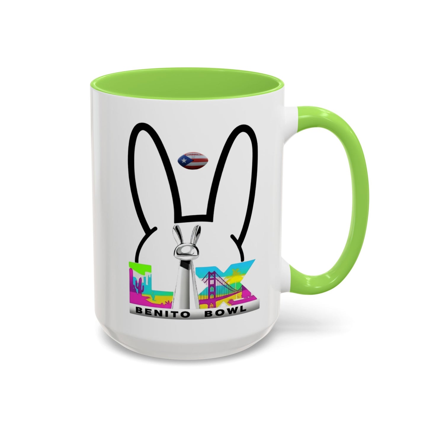 Bunny Ears Color-Accent Coffee Mug | 11oz & 15oz Ceramic Cup | Vibrant Skyline Art