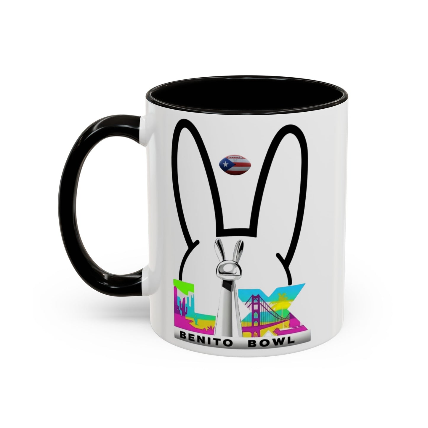 Bunny Ears Color-Accent Coffee Mug | 11oz & 15oz Ceramic Cup | Vibrant Skyline Art