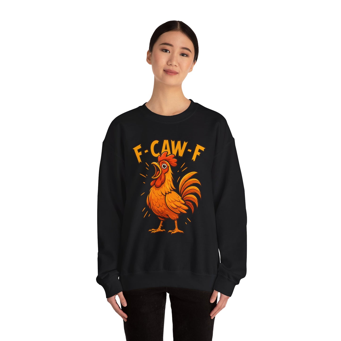"F-CAW-F" Funny Chicken Sweatshirt | Funky Rooster Crewneck for Animal Lovers | Cozy Unisex Humor Gift