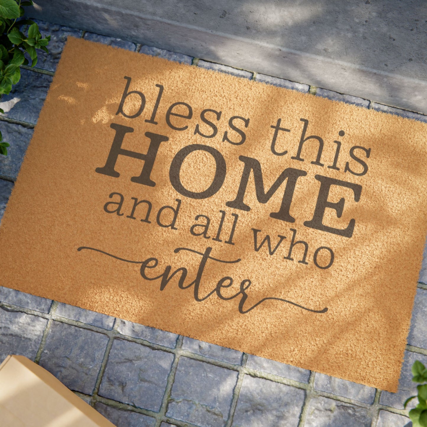 “Bless This Home” Welcome Doormat – Rustic Coir Front Porch Mat