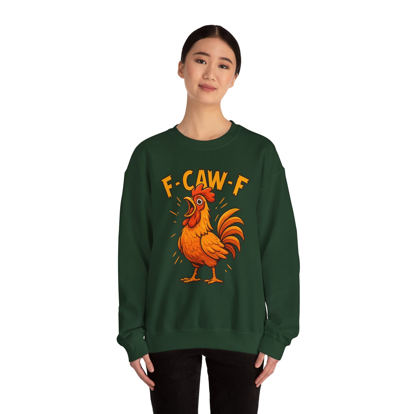 "F-CAW-F" Funny Chicken Sweatshirt | Funky Rooster Crewneck for Animal Lovers | Cozy Unisex Humor Gift