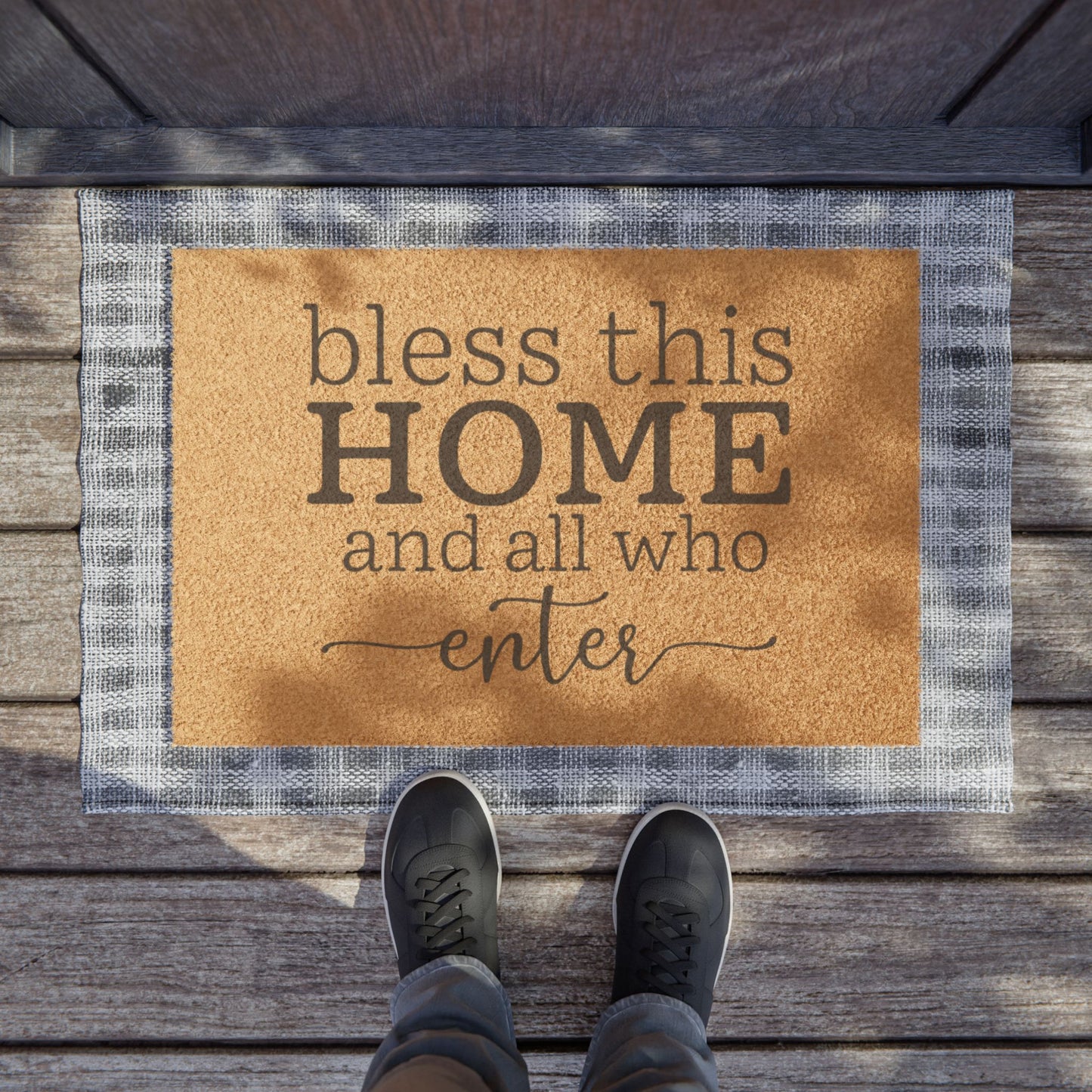 “Bless This Home” Welcome Doormat – Rustic Coir Front Porch Mat