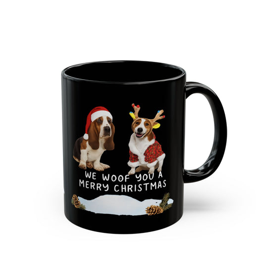 “We Woof You a Merry Christmas” Dog Lover Mug | Black Ceramic Holiday Coffee Cup (11oz) | Funny Pet Parent Gift
