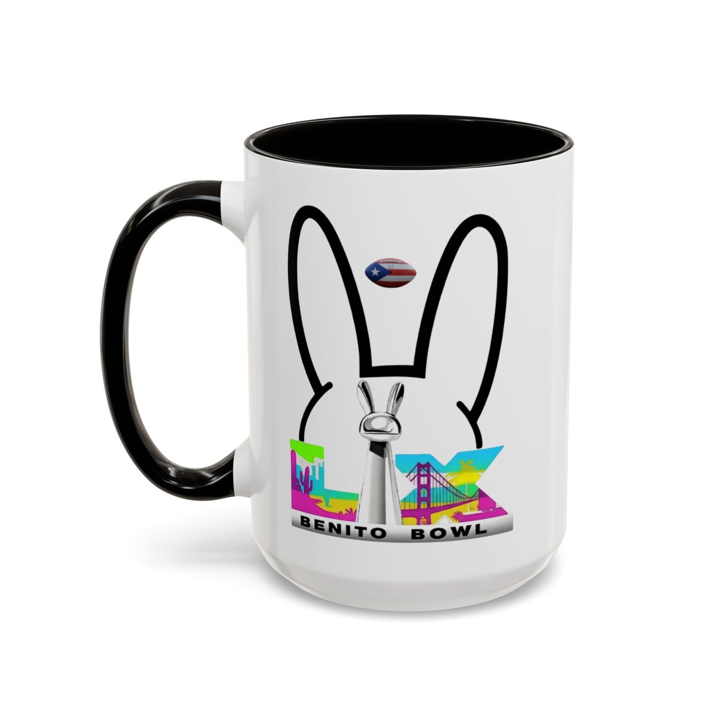 Bunny Ears Color-Accent Coffee Mug | 11oz & 15oz Ceramic Cup | Vibrant Skyline Art