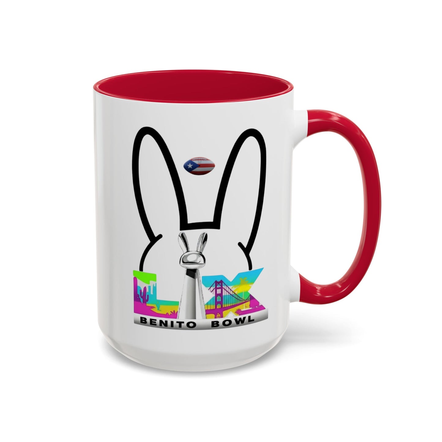 Bunny Ears Color-Accent Coffee Mug | 11oz & 15oz Ceramic Cup | Vibrant Skyline Art