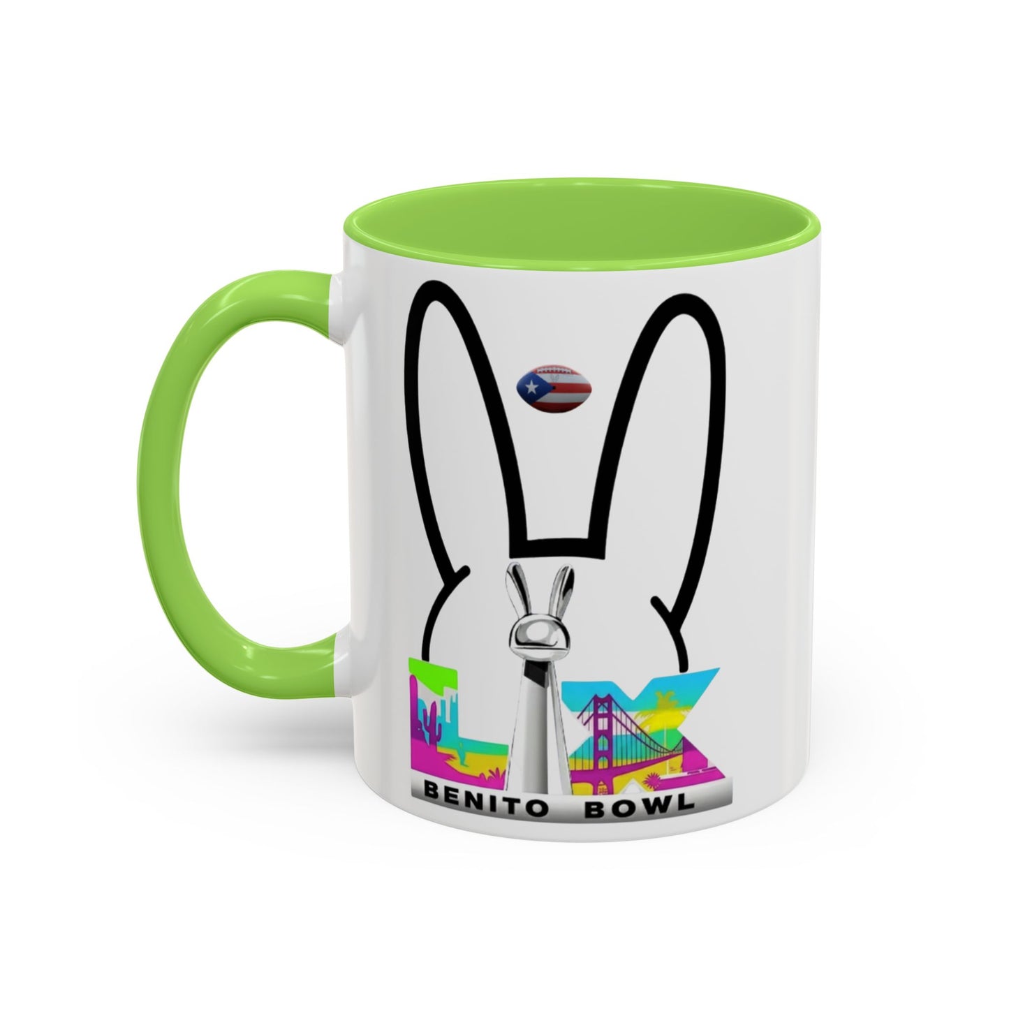 Bunny Ears Color-Accent Coffee Mug | 11oz & 15oz Ceramic Cup | Vibrant Skyline Art