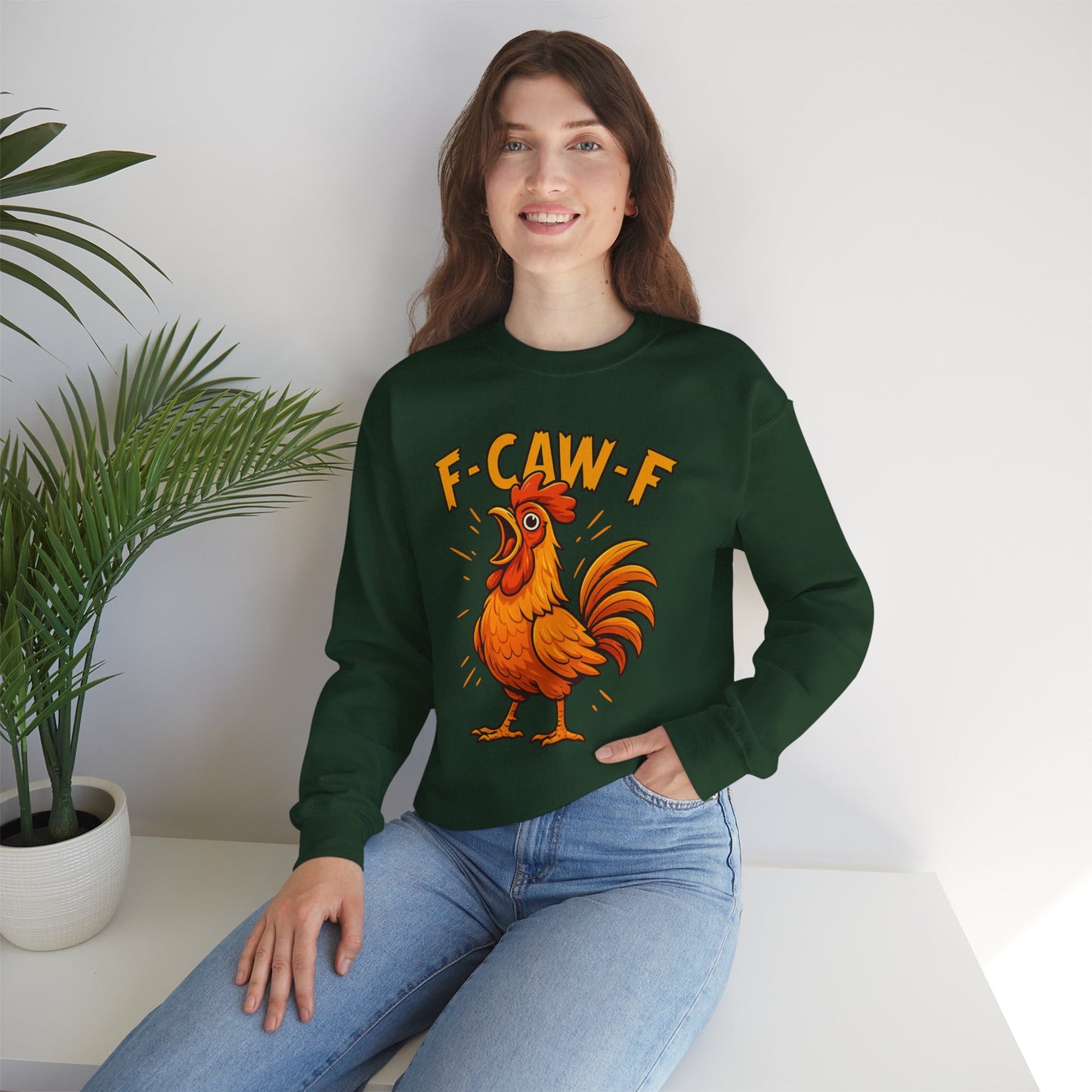 "F-CAW-F" Funny Chicken Sweatshirt | Funky Rooster Crewneck for Animal Lovers | Cozy Unisex Humor Gift
