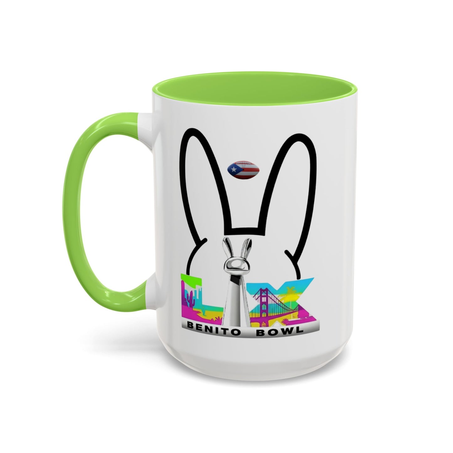 Bunny Ears Color-Accent Coffee Mug | 11oz & 15oz Ceramic Cup | Vibrant Skyline Art