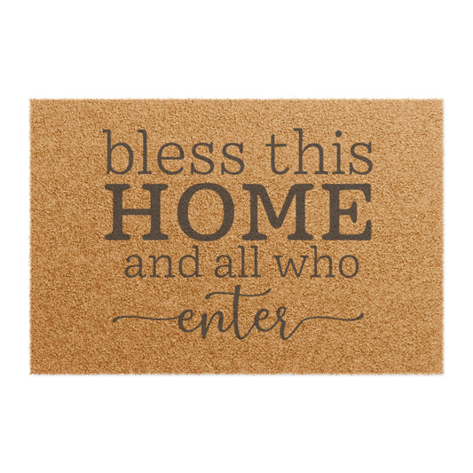“Bless This Home” Welcome Doormat – Rustic Coir Front Porch Mat