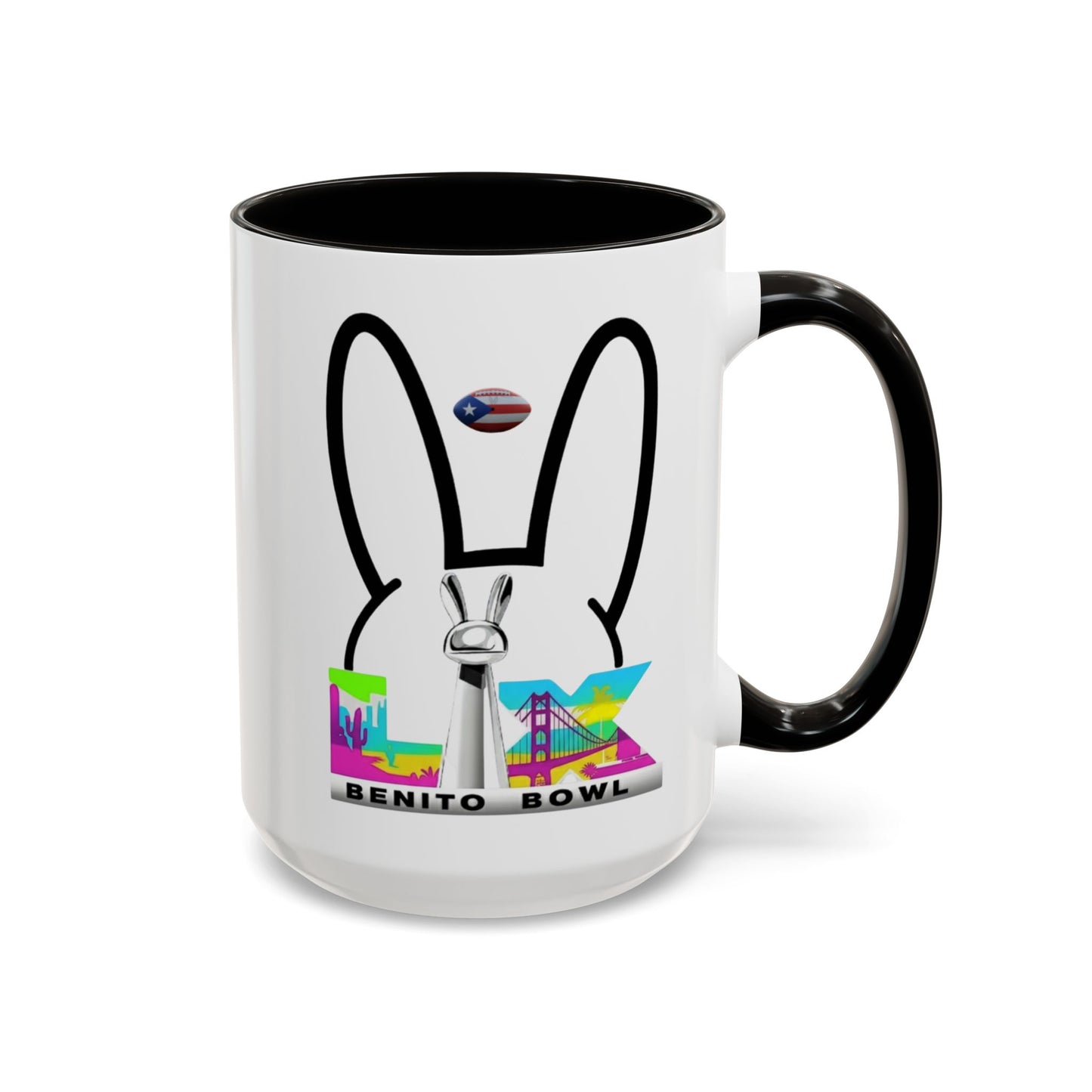 Bunny Ears Color-Accent Coffee Mug | 11oz & 15oz Ceramic Cup | Vibrant Skyline Art