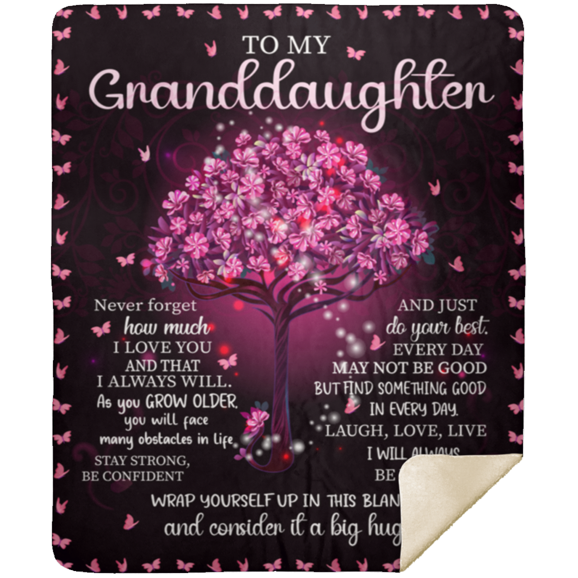 To My Granddaughter |  Pink Tree of Life | Premium Sherpa Blanket | 50x60