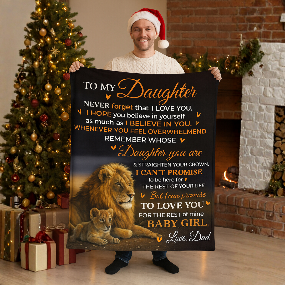 “To My Daughter” Lion & Cub Fleece Blanket from Dad | Inspirational Father-to-Daughter Gift | 50x60 Ultra-Soft Throw