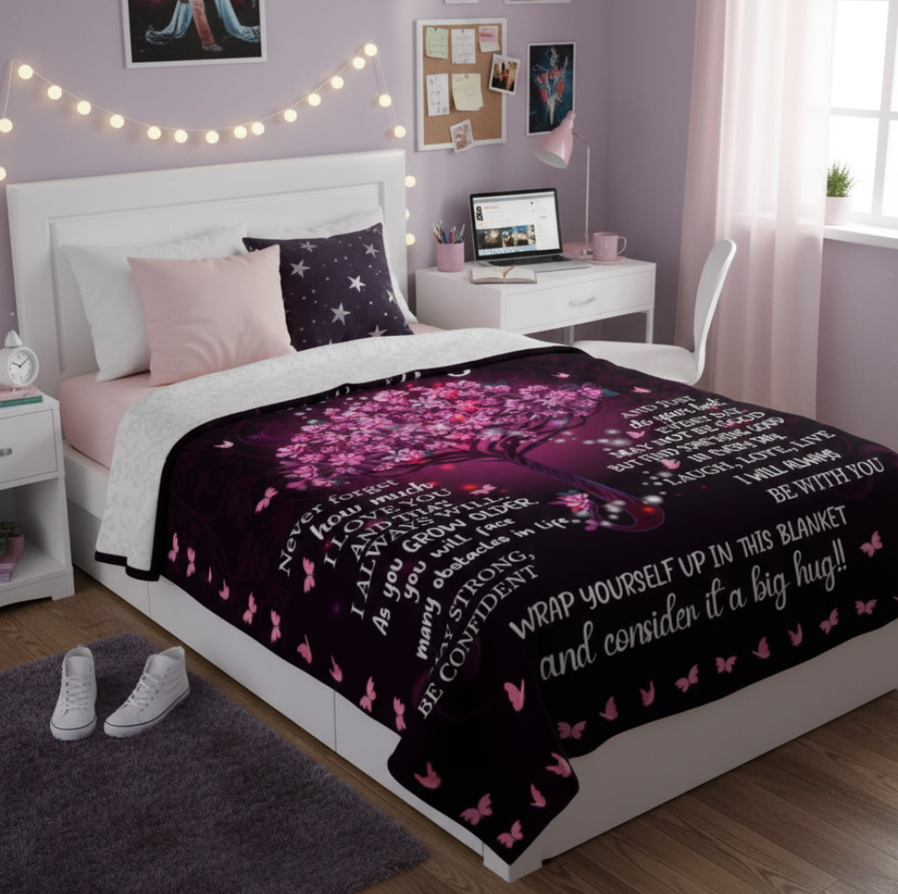 To My Granddaughter |  Pink Tree of Life | Premium Sherpa Blanket | 50x60