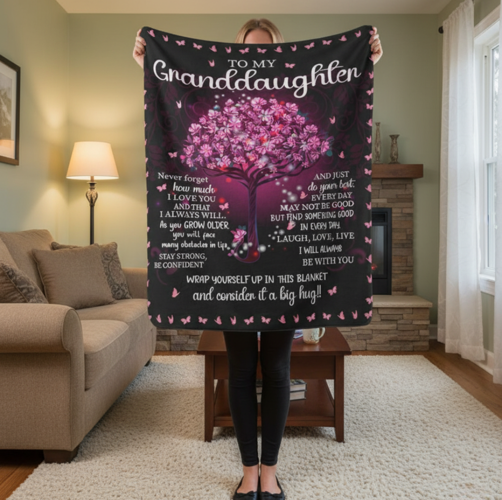 To My Granddaughter |  Pink Tree of Life | Premium Sherpa Blanket | 50x60