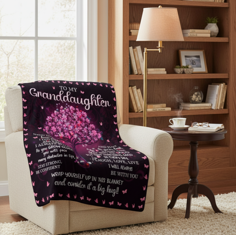 To My Granddaughter |  Pink Tree of Life | Premium Sherpa Blanket | 50x60