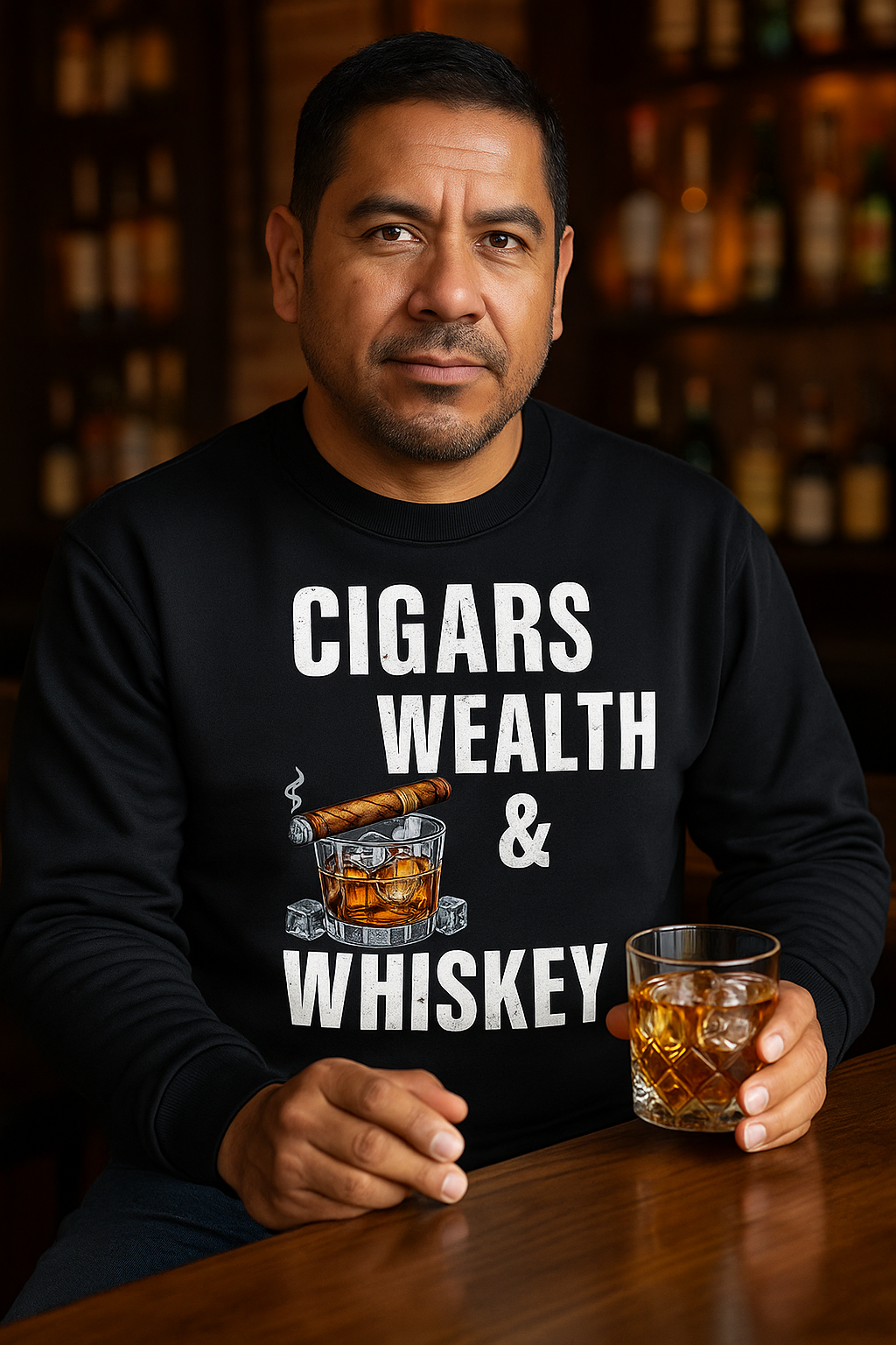 Cigars, Wealth & Whiskey Sweatshirt | Distinguished Men’s Crewneck | Whiskey & Cigar Lover Gift