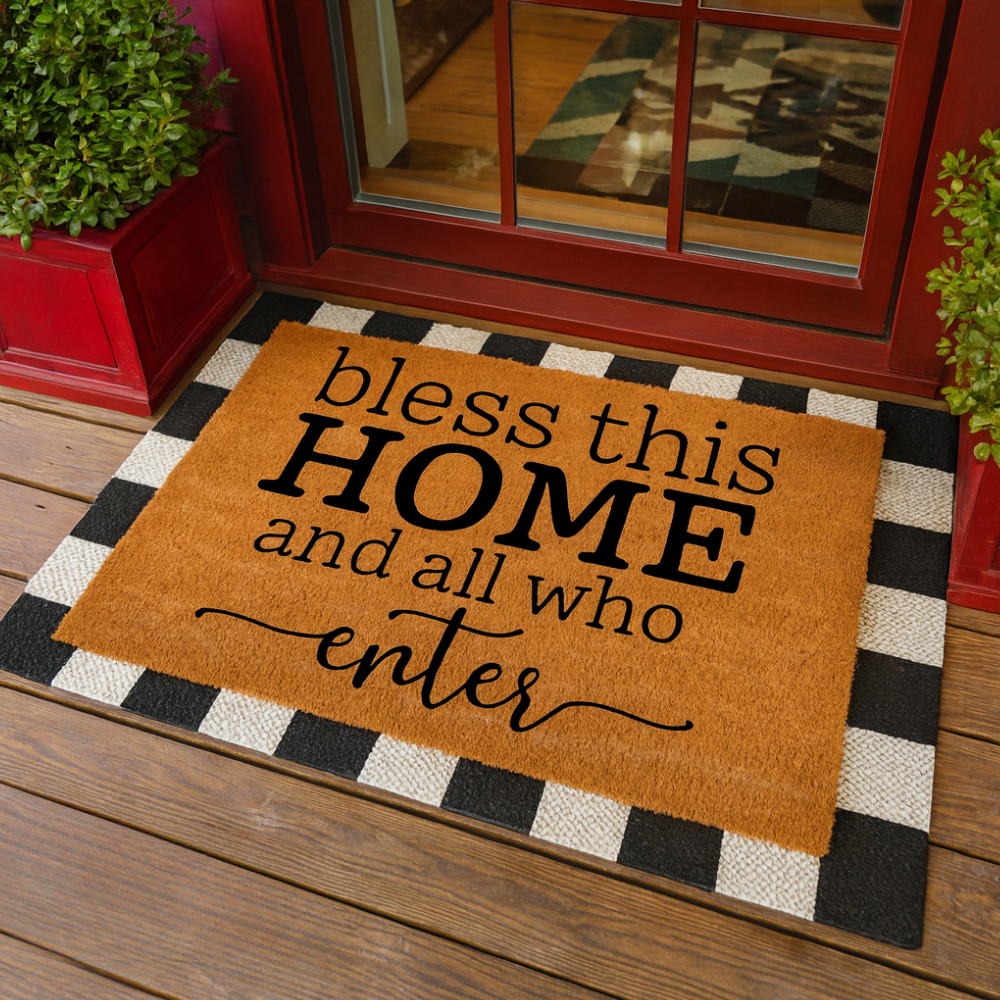 “Bless This Home” Welcome Doormat – Rustic Coir Front Porch Mat