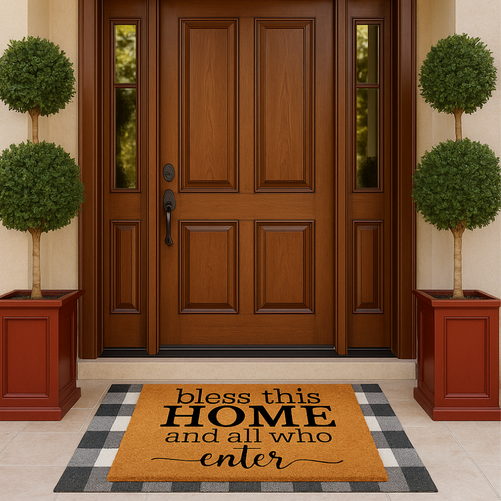 “Bless This Home” Welcome Doormat – Rustic Coir Front Porch Mat