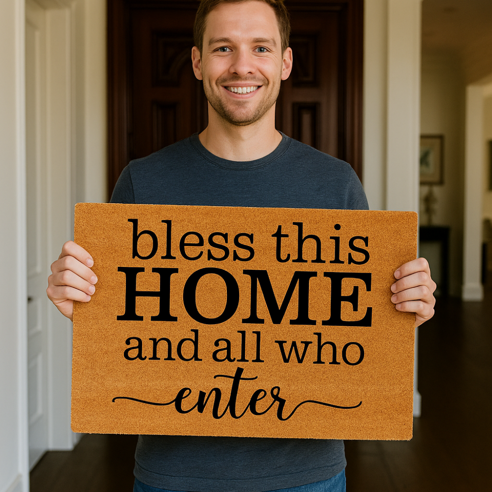 “Bless This Home” Welcome Doormat – Rustic Coir Front Porch Mat