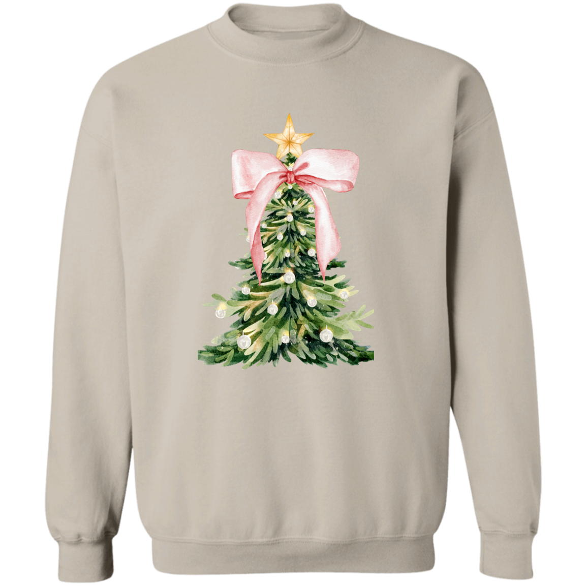 Coquette Christmas Tree Pink Ribbon Gold Star Crewneck T-Shirt / Sweatshirt
