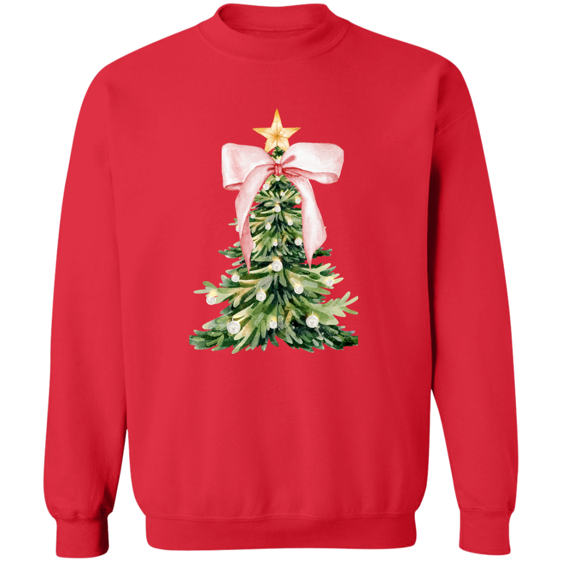 Coquette Christmas Tree Pink Ribbon Gold Star Crewneck T-Shirt / Sweatshirt
