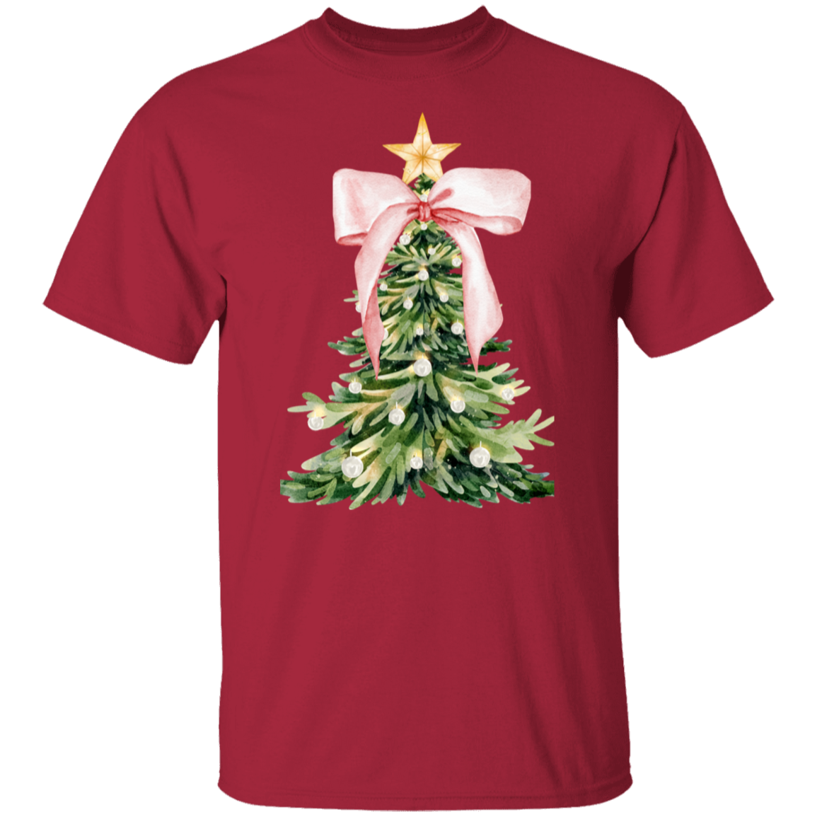 Coquette Christmas Tree Pink Ribbon Gold Star Crewneck T-Shirt / Sweatshirt