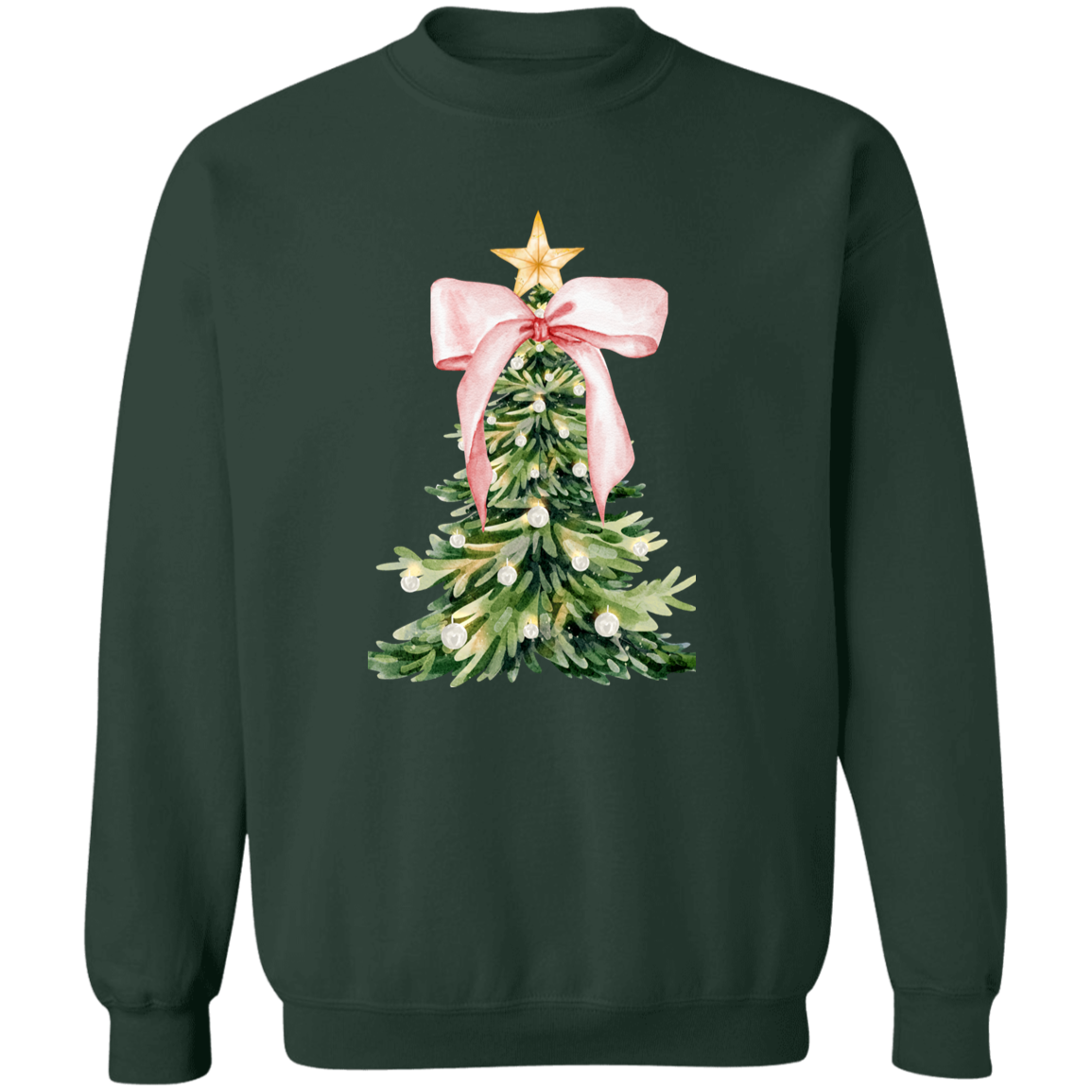 Coquette Christmas Tree Pink Ribbon Gold Star Crewneck T-Shirt / Sweatshirt