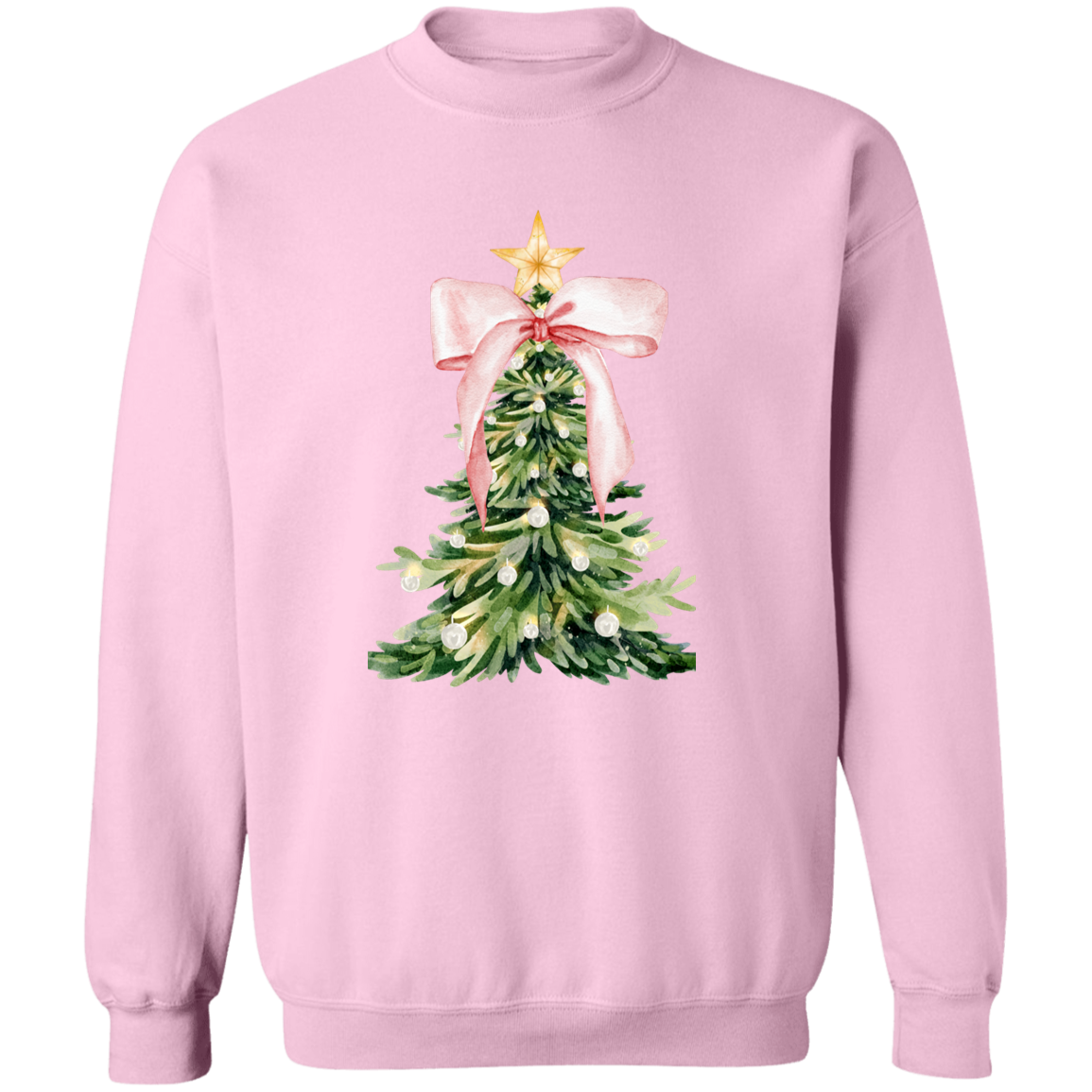 Coquette Christmas Tree Pink Ribbon Gold Star Crewneck T-Shirt / Sweatshirt