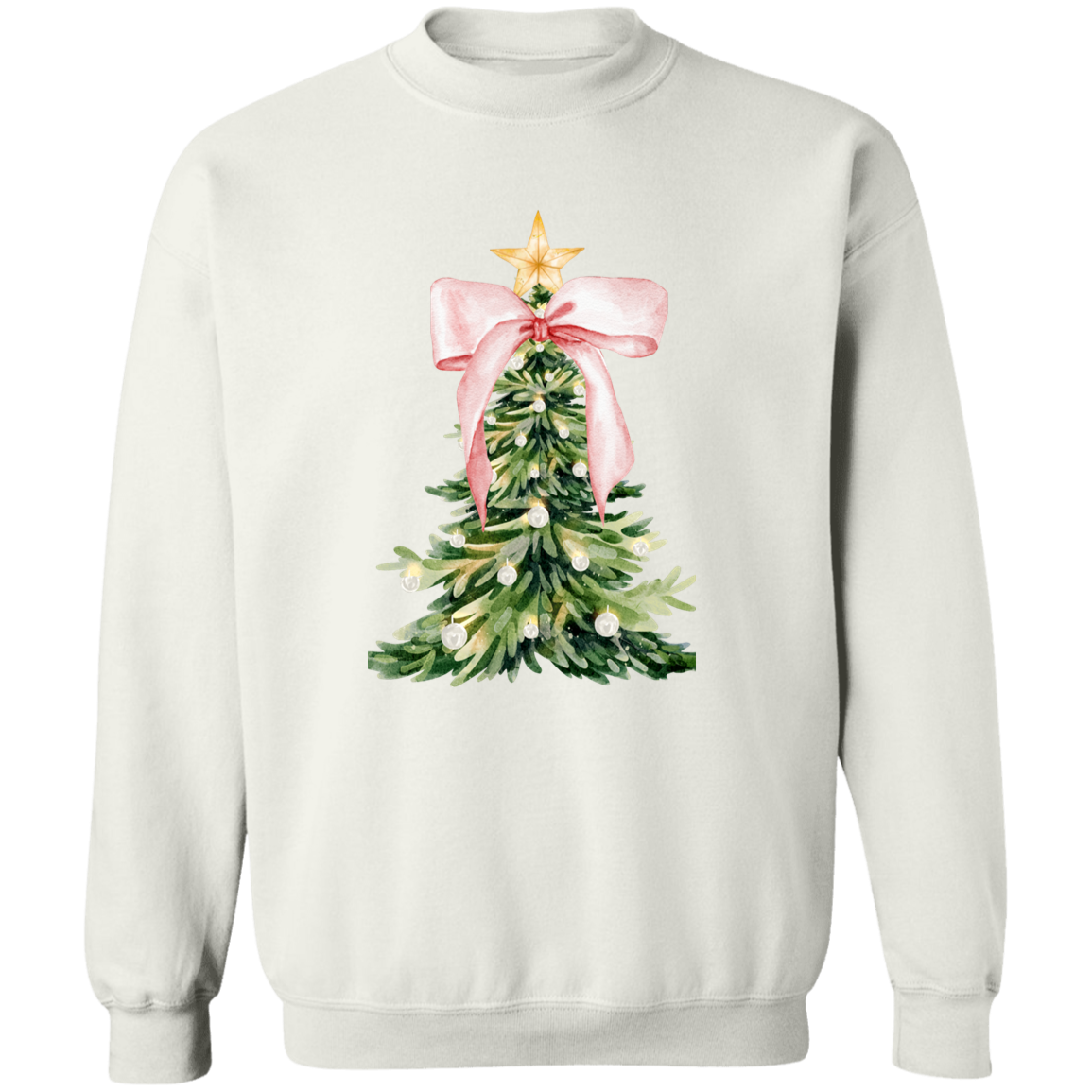 Coquette Christmas Tree Pink Ribbon Gold Star Crewneck T-Shirt / Sweatshirt