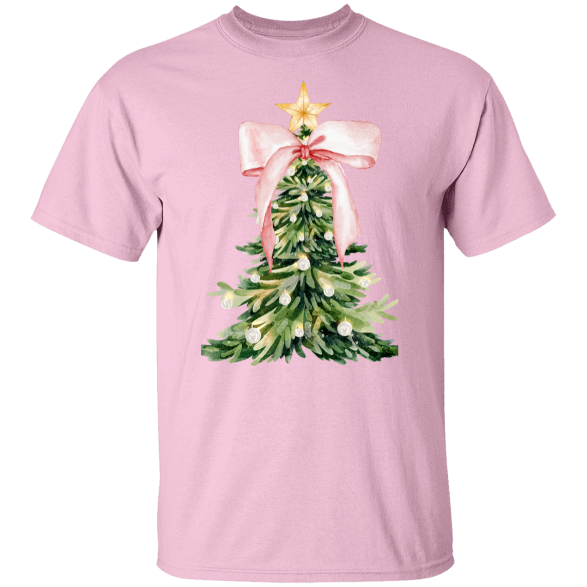 Coquette Christmas Tree Pink Ribbon Gold Star Crewneck T-Shirt / Sweatshirt