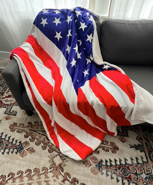 American Flag Fleece Blanket | Patriotic Veteran Throw | USA Military Gift for Army, Navy, Air Force & Marines